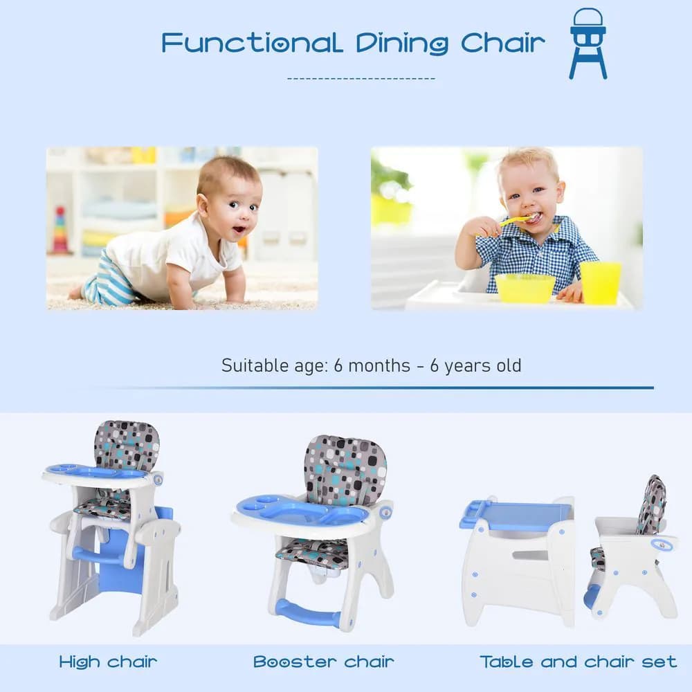 image-3-in-1 Convertible Baby High Chair Booster Seat w/ Removable Tray Blue