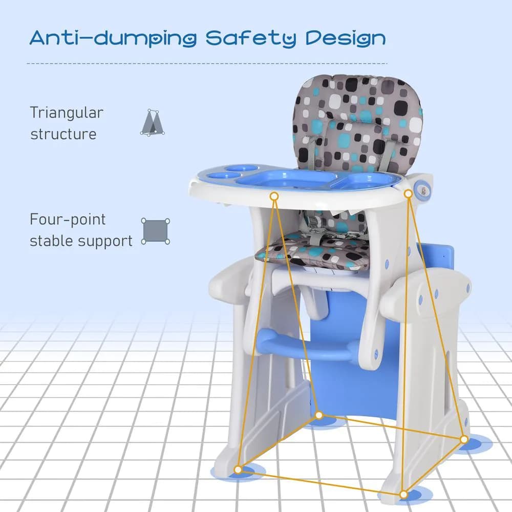 image-3-in-1 Convertible Baby High Chair Booster Seat w/ Removable Tray Blue