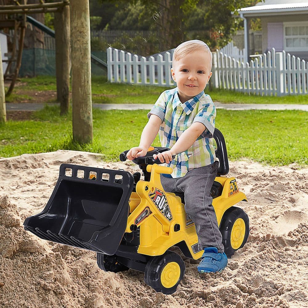 image-Ride-On Bulldozer Toddler Scooter Storage Cart Construction Truck