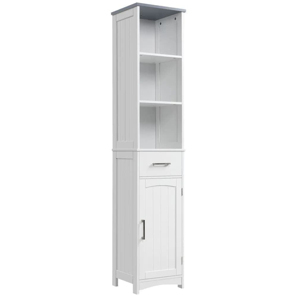 image-kleankin Tall Bathroom Storage Cabinet, Slim Freestanding Linen Tower, White