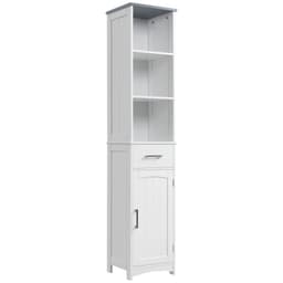 image-kleankin Tall Bathroom Storage Cabinet, Slim Freestanding Linen Tower, White