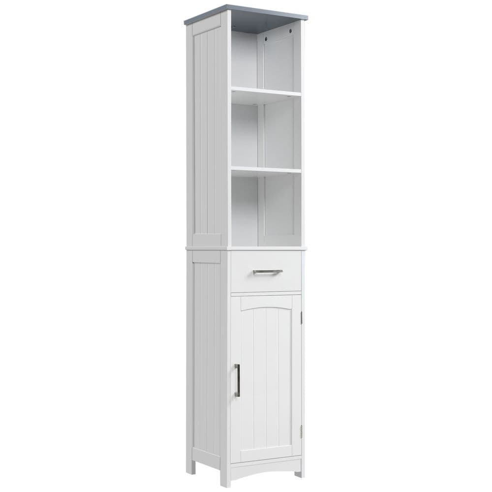 image-kleankin Tall Bathroom Storage Cabinet, Slim Freestanding Linen Tower, White