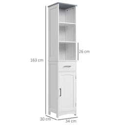 image-kleankin Tall Bathroom Storage Cabinet, Slim Freestanding Linen Tower, White