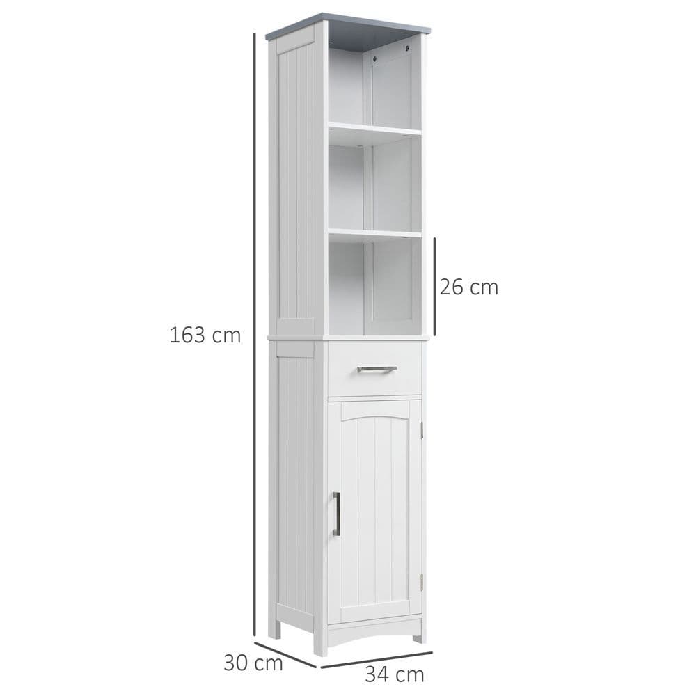 image-kleankin Tall Bathroom Storage Cabinet, Slim Freestanding Linen Tower, White