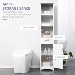 image-kleankin Tall Bathroom Storage Cabinet, Slim Freestanding Linen Tower, White