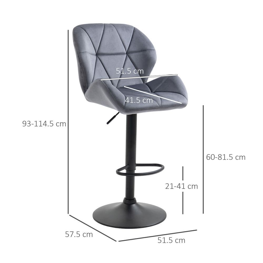 image-Bar Stool Set of 2 Fabric Adjustable Height Counter Chairs Dark Grey