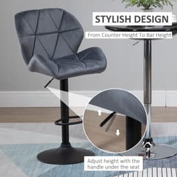 image-Bar Stool Set of 2 Fabric Adjustable Height Counter Chairs Dark Grey