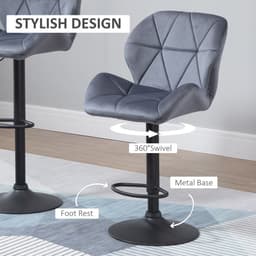 image-Bar Stool Set of 2 Fabric Adjustable Height Counter Chairs Dark Grey