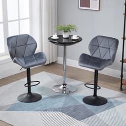 image-Bar Stool Set of 2 Fabric Adjustable Height Counter Chairs Dark Grey