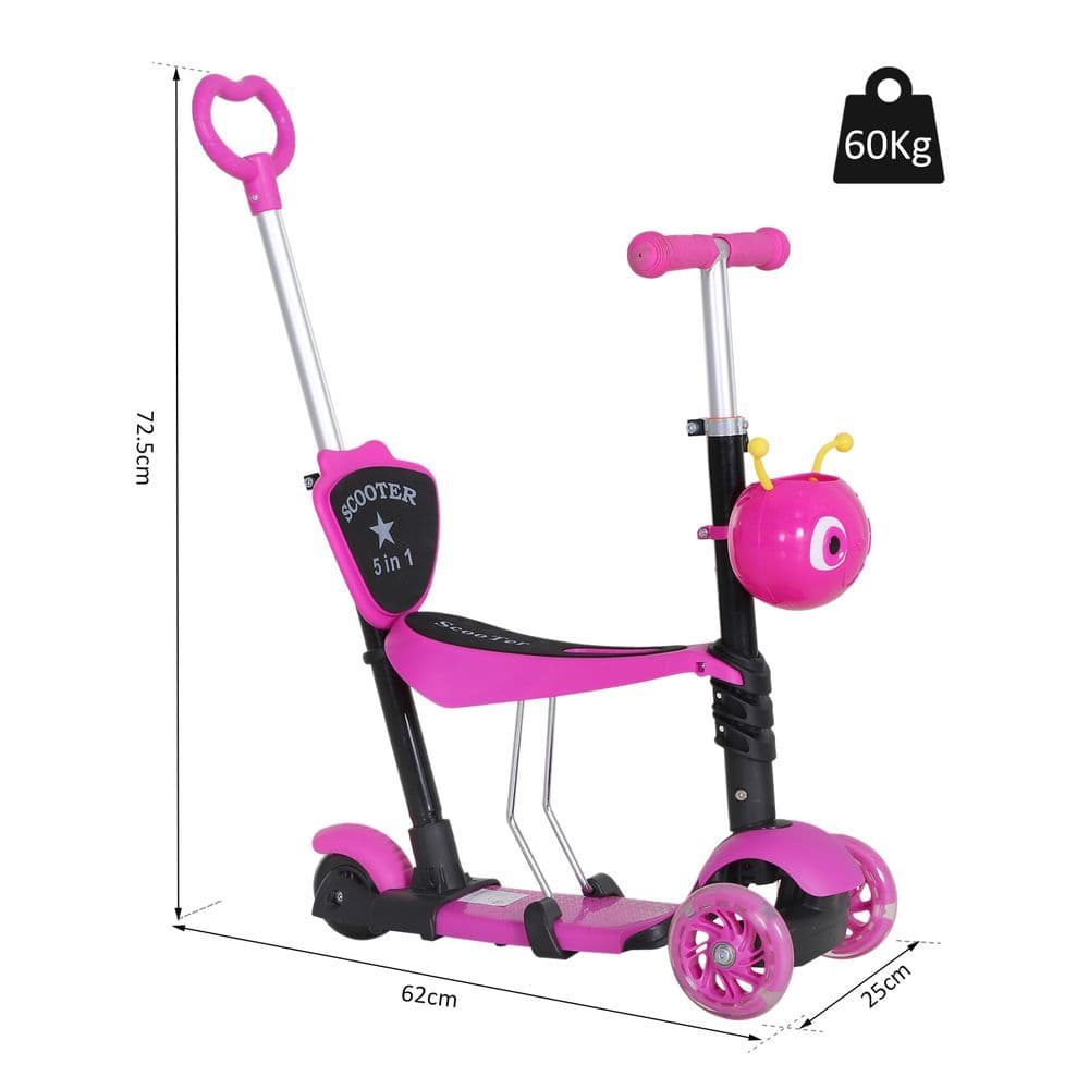 image-5-in-1 Kids Baby Toddler Kick Scooter Removable Seat Height Adjustable