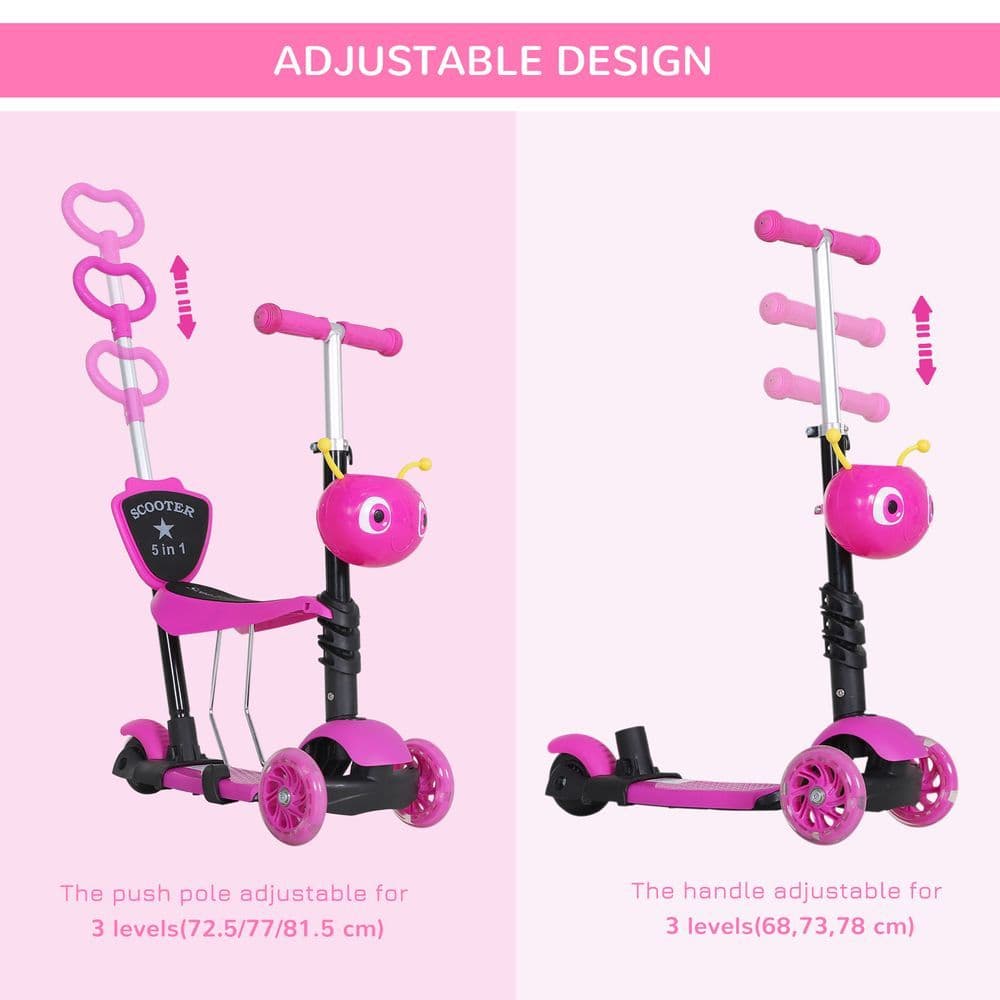 image-5-in-1 Kids Baby Toddler Kick Scooter Removable Seat Height Adjustable
