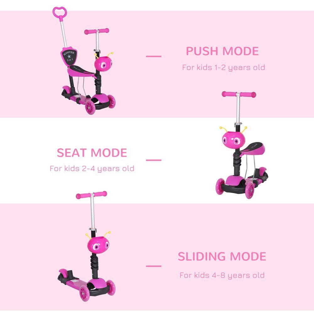 image-5-in-1 Kids Baby Toddler Kick Scooter Removable Seat Height Adjustable