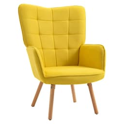 image-HOMCOM Modern Accent Chair Velvet-Touch Tufted Wingback Armchair, Yellow