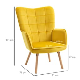 image-HOMCOM Modern Accent Chair Velvet-Touch Tufted Wingback Armchair, Yellow