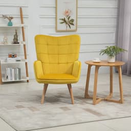 image-HOMCOM Modern Accent Chair Velvet-Touch Tufted Wingback Armchair, Yellow