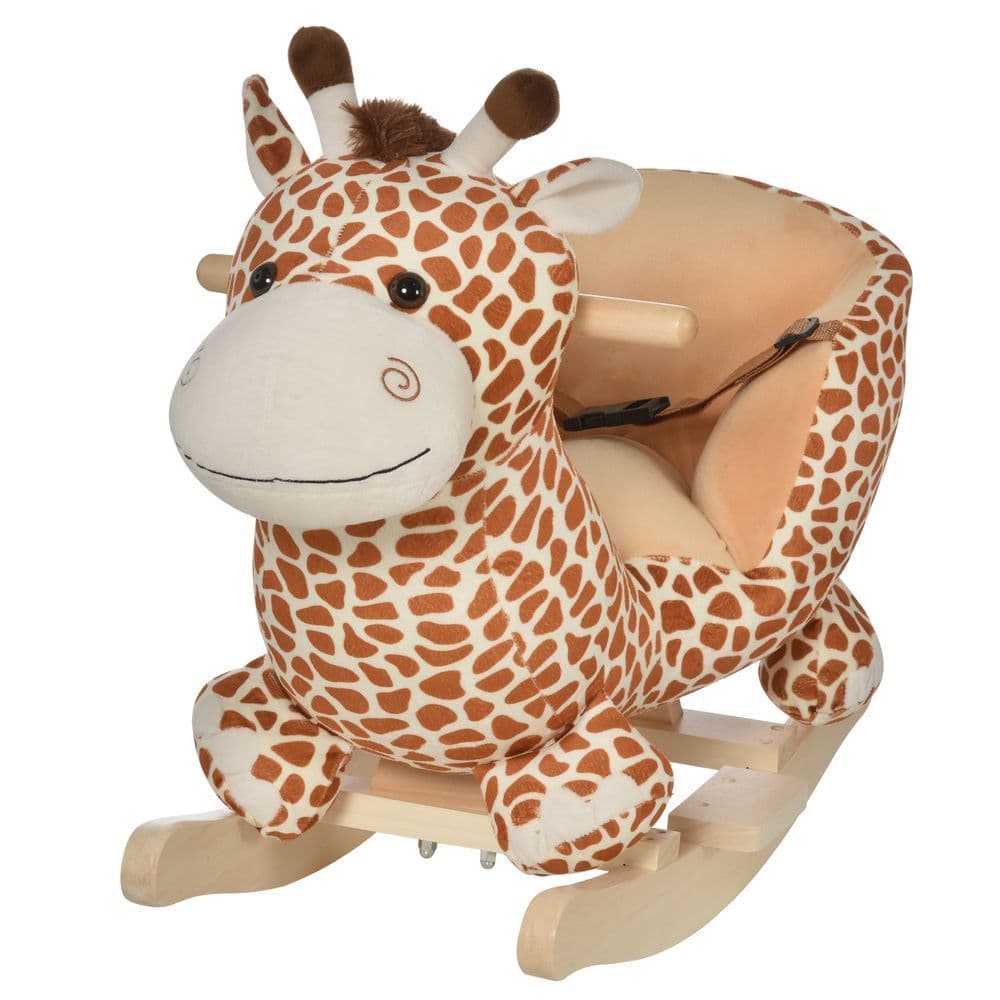 image-Baby Rocking Horse Kids Ride on Giraffe Plush Toy W/ 32 Song Seat Belt