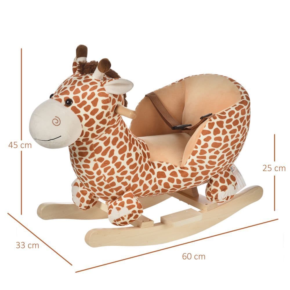 image-Baby Rocking Horse Kids Ride on Giraffe Plush Toy W/ 32 Song Seat Belt