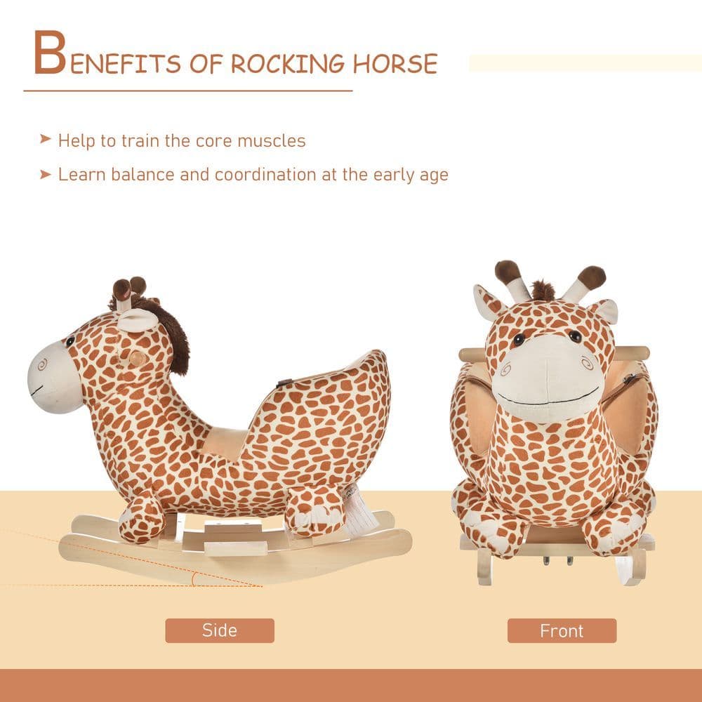 image-Baby Rocking Horse Kids Ride on Giraffe Plush Toy W/ 32 Song Seat Belt