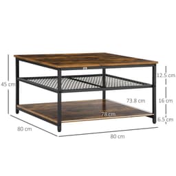 image-HOMCOM Industrial Coffee Table, Cocktail Table Storage Shelves, Rustic Brown