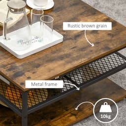 image-HOMCOM Industrial Coffee Table, Cocktail Table Storage Shelves, Rustic Brown
