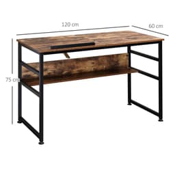 image-Tiltable Drafting Table Home Office Computer Desk Shelf, Rustic Brown