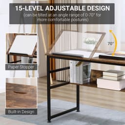 image-Tiltable Drafting Table Home Office Computer Desk Shelf, Rustic Brown