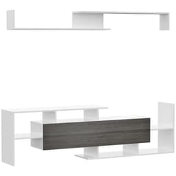 image-HOMCOM TV Cabinet Unit w/ Wall-Mounted Shelf, Open Shelves White and Grey