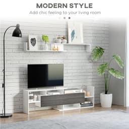 image-HOMCOM TV Cabinet Unit w/ Wall-Mounted Shelf, Open Shelves White and Grey