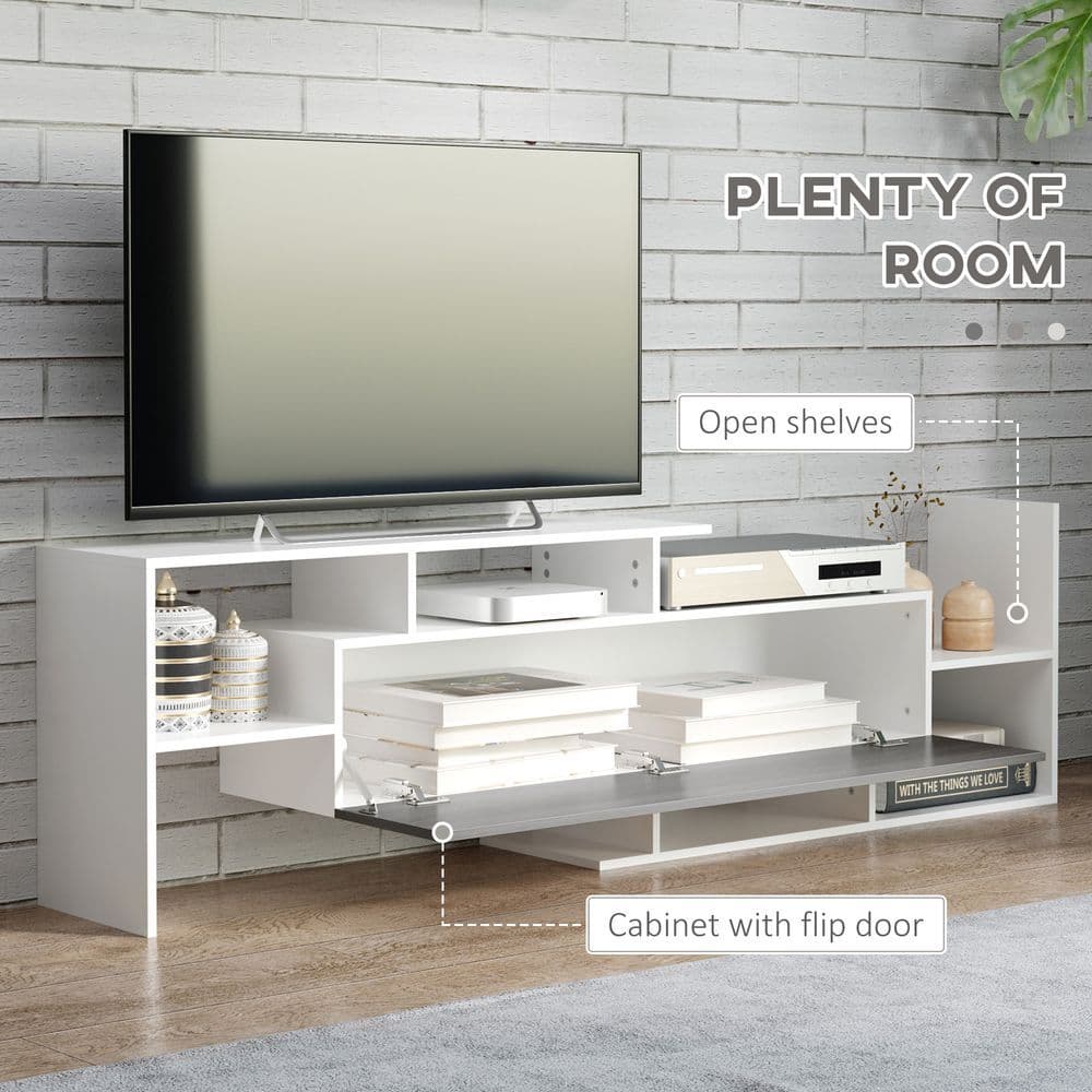 image-HOMCOM TV Cabinet Unit w/ Wall-Mounted Shelf, Open Shelves White and Grey