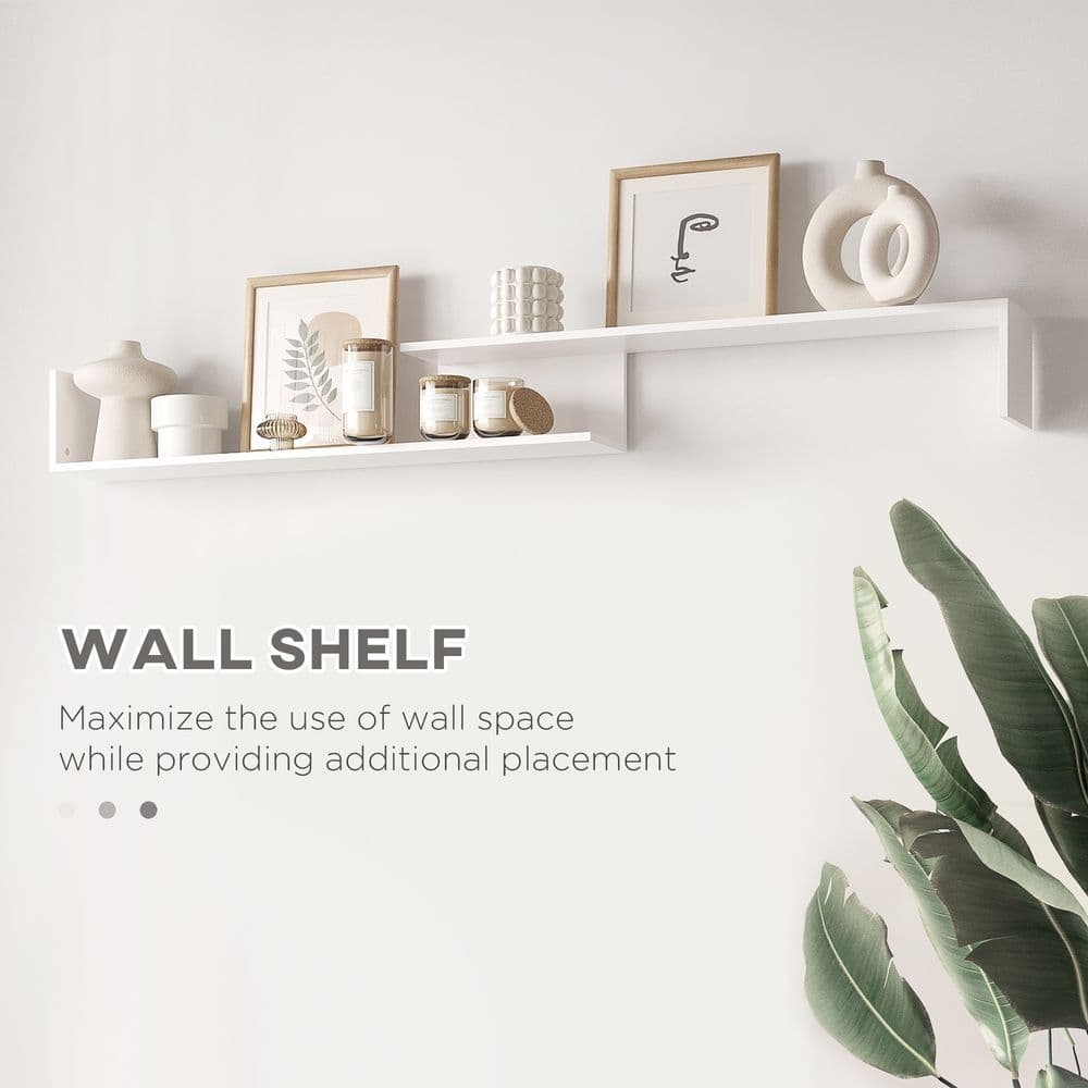 image-HOMCOM TV Cabinet Unit w/ Wall-Mounted Shelf, Open Shelves White and Grey