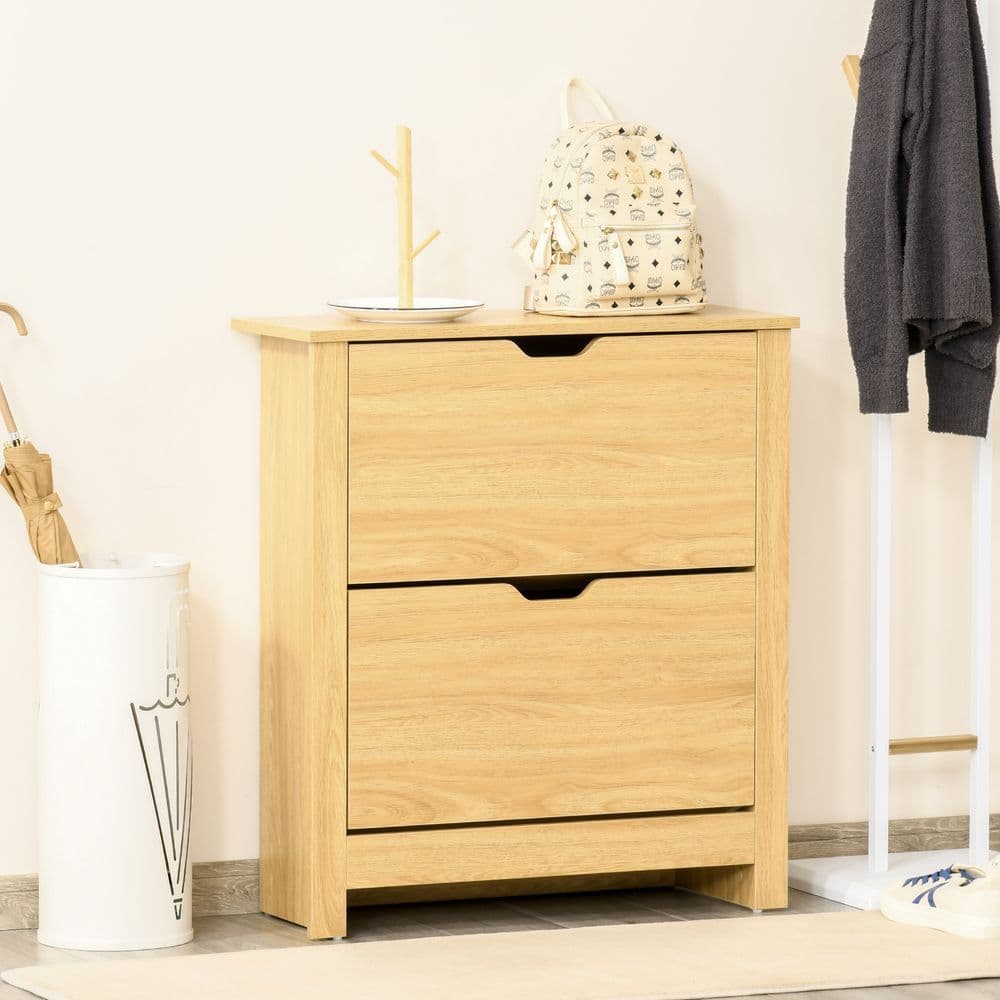 image-12-Shoe Storage Cabinet 4 Shelves 2 Drawers Tabletop 4 Legs Brown