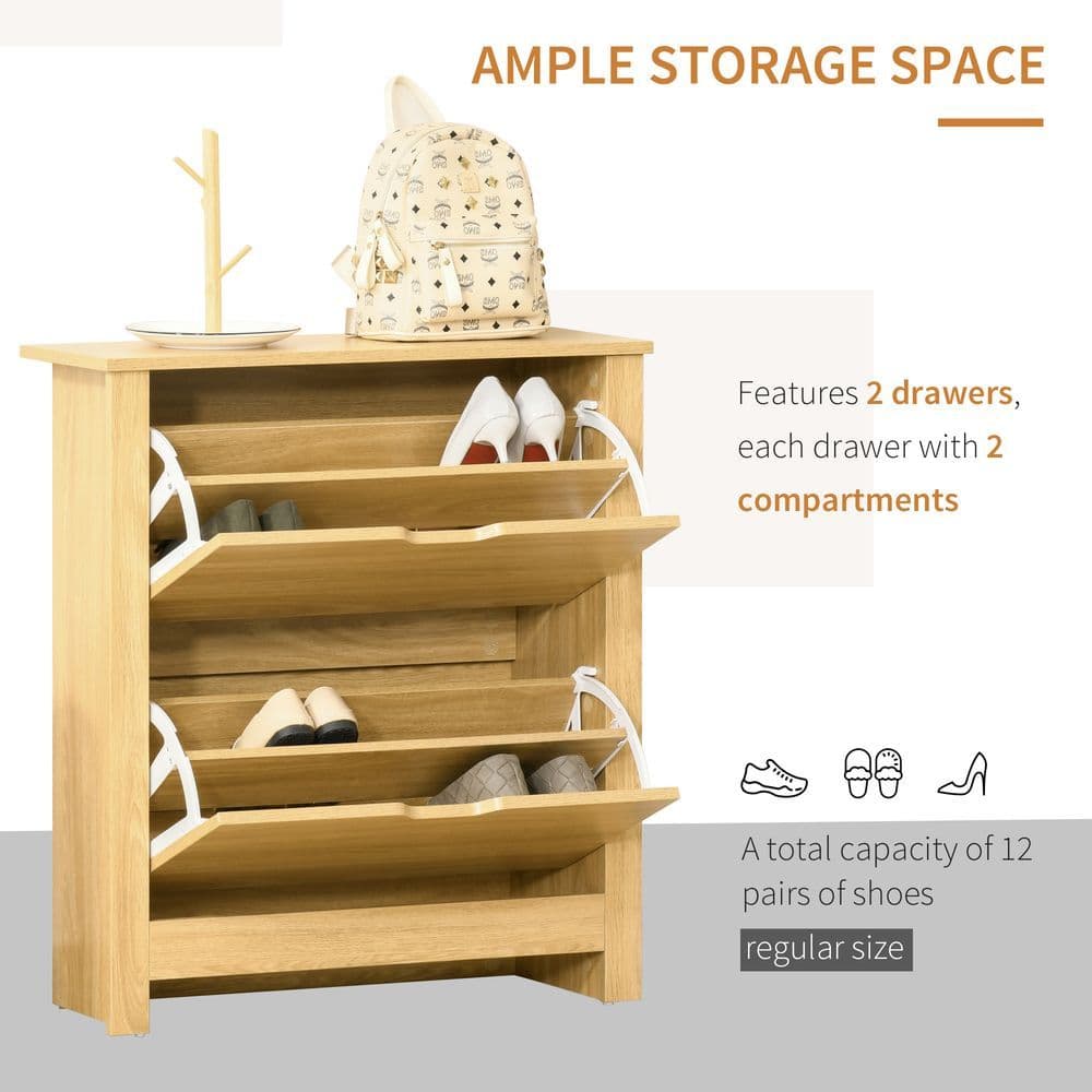 image-12-Shoe Storage Cabinet 4 Shelves 2 Drawers Tabletop 4 Legs Brown