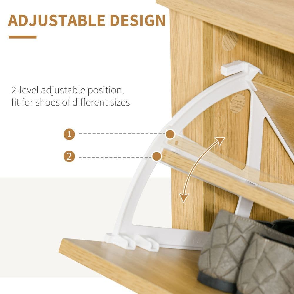 image-12-Shoe Storage Cabinet 4 Shelves 2 Drawers Tabletop 4 Legs Brown