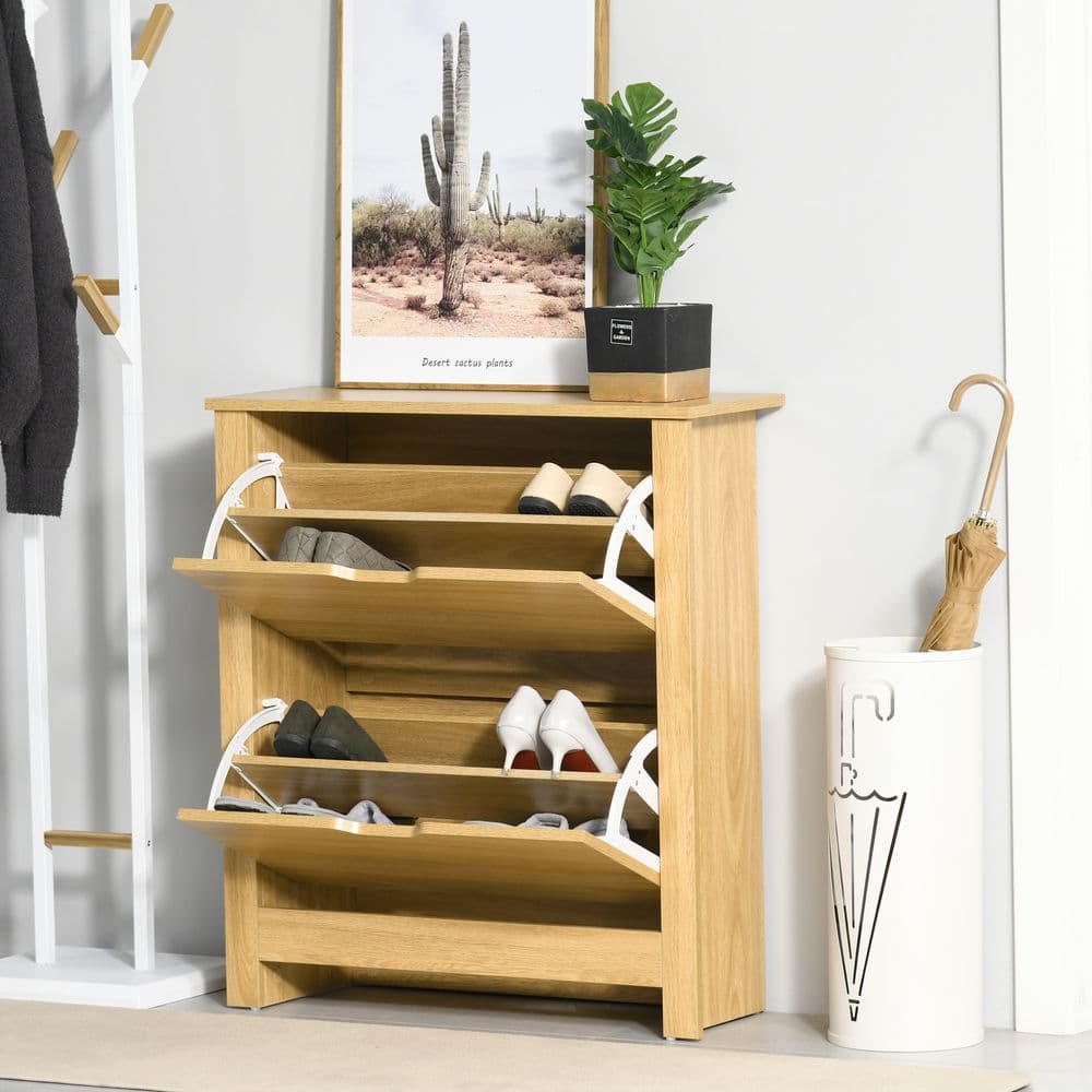 image-12-Shoe Storage Cabinet 4 Shelves 2 Drawers Tabletop 4 Legs Brown