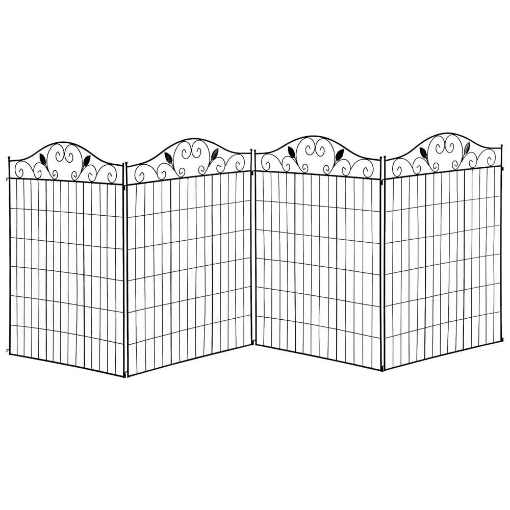 image-Garden Decorative Fence 4 Panels 44in x 12ft Steel Wire Border Edging Outsunny