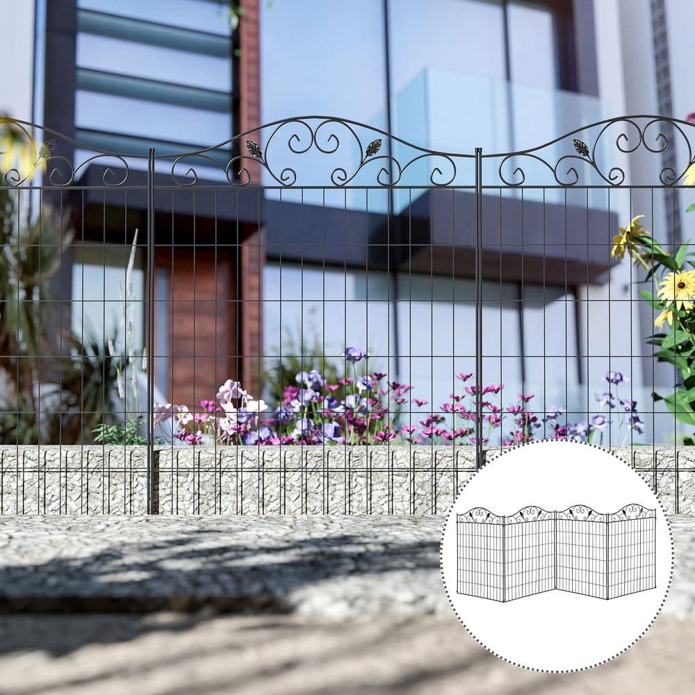 image-Garden Decorative Fence 4 Panels 44in x 12ft Steel Wire Border Edging Outsunny