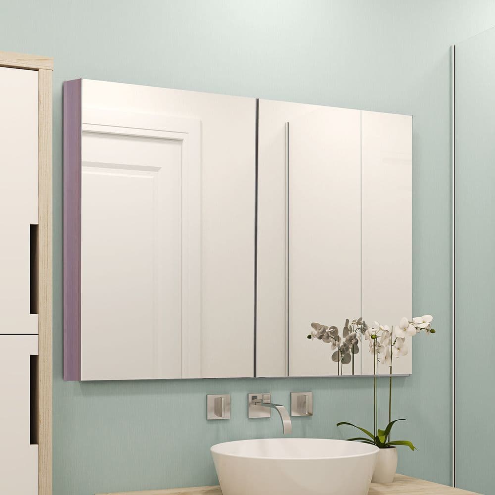 image-kleankin 63Wx60H cm Double Door Wall-Mount Bathroom Mirrored Cabinet Medicine