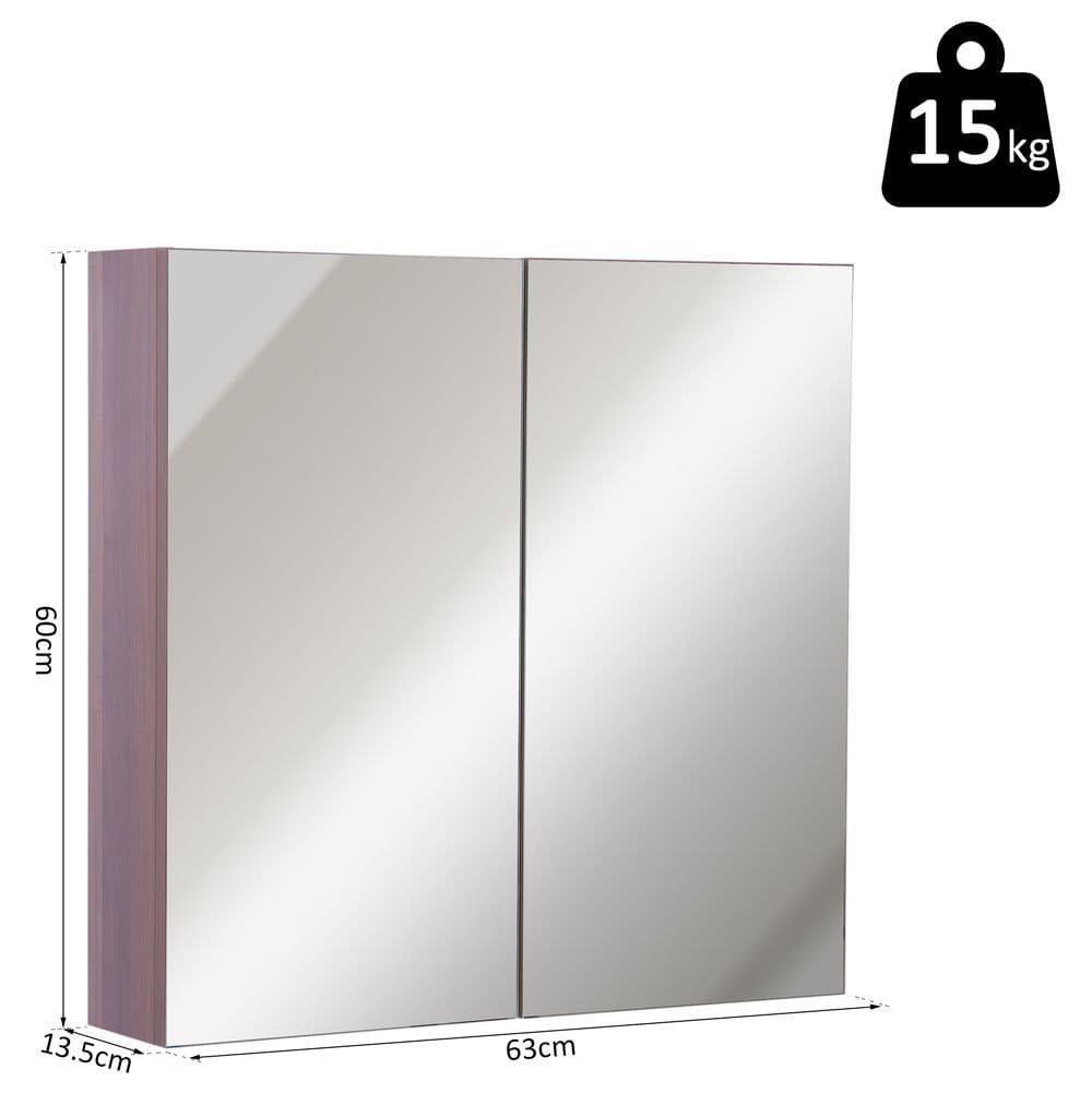 image-kleankin 63Wx60H cm Double Door Wall-Mount Bathroom Mirrored Cabinet Medicine