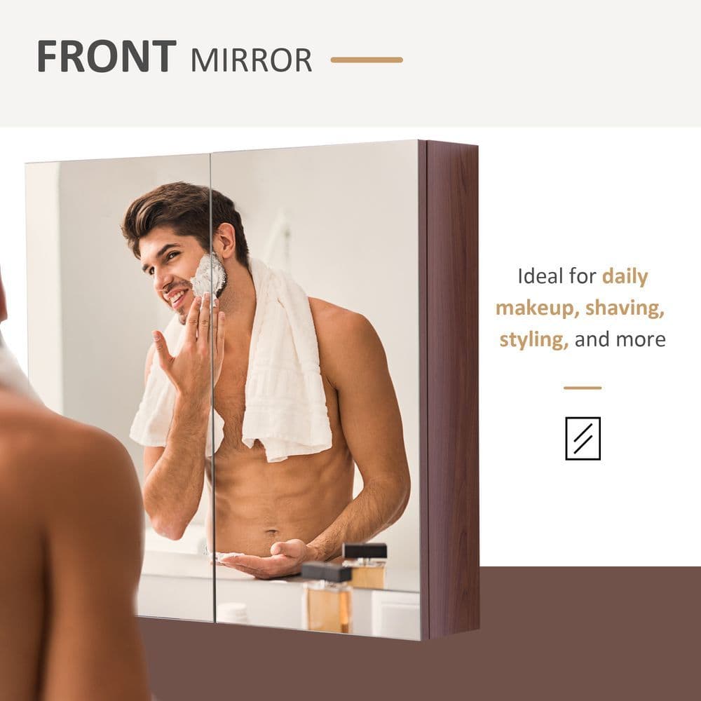 image-kleankin 63Wx60H cm Double Door Wall-Mount Bathroom Mirrored Cabinet Medicine