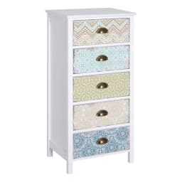 image-Storage Chest Unit Dresser 5 Drawer Retro Style Wood White Entryway