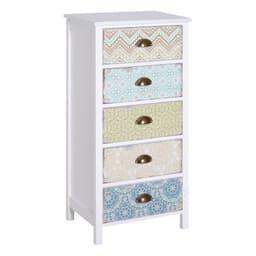 image-Storage Chest Unit Dresser 5 Drawer Retro Style Wood White Entryway