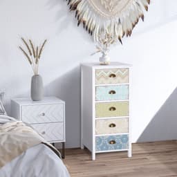 image-Storage Chest Unit Dresser 5 Drawer Retro Style Wood White Entryway