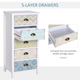 image-Storage Chest Unit Dresser 5 Drawer Retro Style Wood White Entryway