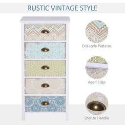 image-Storage Chest Unit Dresser 5 Drawer Retro Style Wood White Entryway