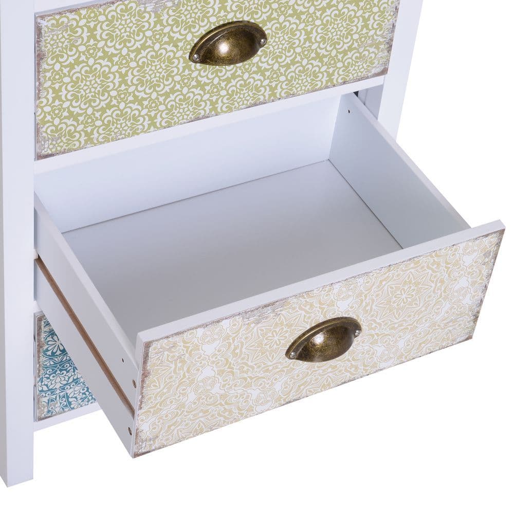 image-Storage Chest Unit Dresser 5 Drawer Retro Style Wood White Entryway