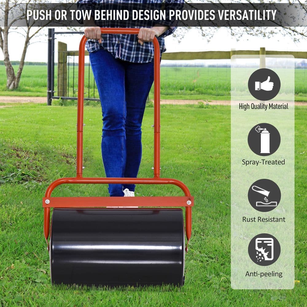 image-Combination Push/Tow Lawn Roller Filled w/ 38L Sand or Water Garden Outsunny