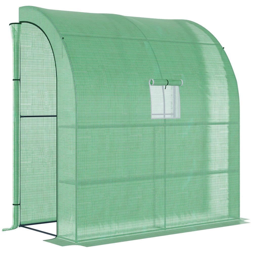 image-Walk-In Lean to Wall Greenhouse Window&Door 200Lx 100W x 215Hcm Green Outsunny
