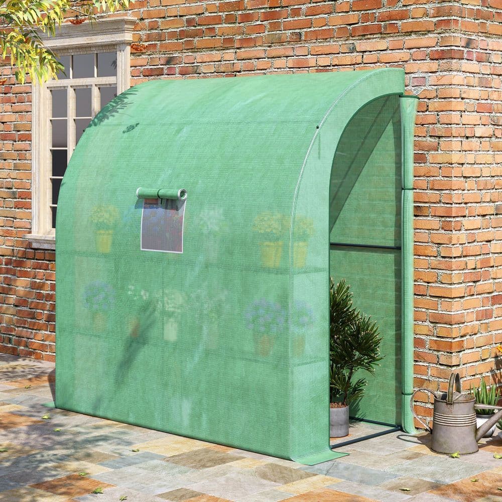 image-Walk-In Lean to Wall Greenhouse Window&Door 200Lx 100W x 215Hcm Green Outsunny