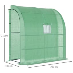 image-Walk-In Lean to Wall Greenhouse Window&Door 200Lx 100W x 215Hcm Green Outsunny