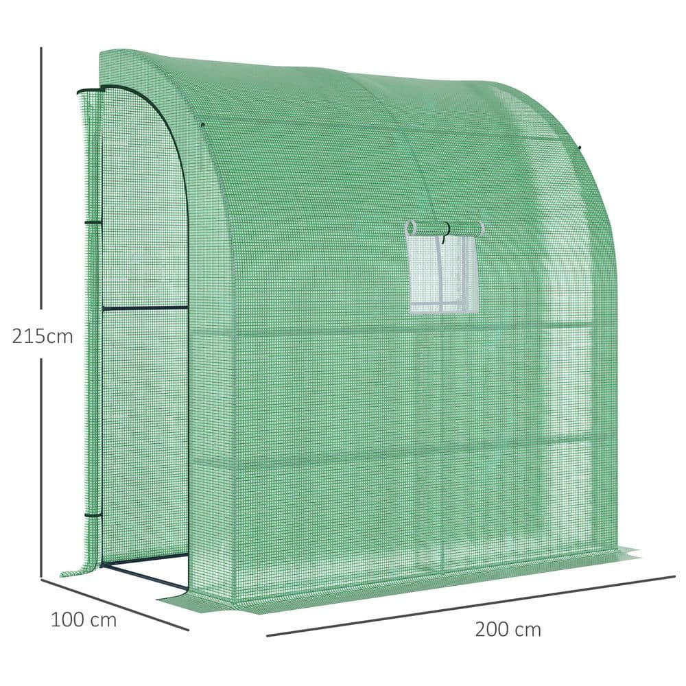 image-Walk-In Lean to Wall Greenhouse Window&Door 200Lx 100W x 215Hcm Green Outsunny